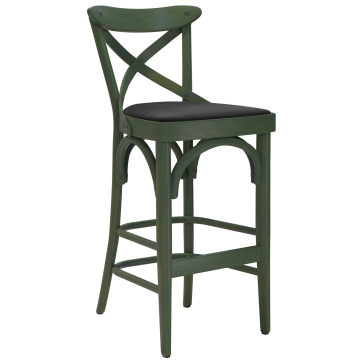 Maudez | Bentwood Bar Stool | Wood / Velvet | Olive Green / Black | Bentwood