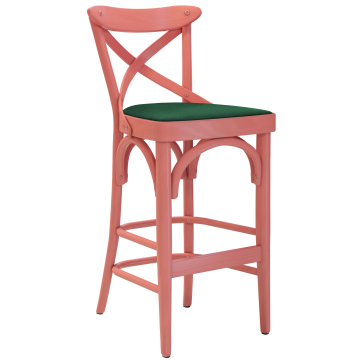 Maudez | Bentwood Bar Stool | Wood / Velvet | Pink / Green | Bentwood