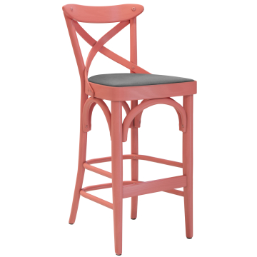 Maudez | Bentwood Bar Stool | Wood / Velvet | Pink / Gray | Bentwood
