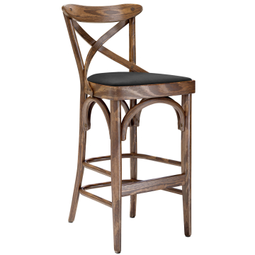 Maudez | Bugholz Barhocker | Holz / Samt | Vintage Old Patina / Schwarz | Bugholz