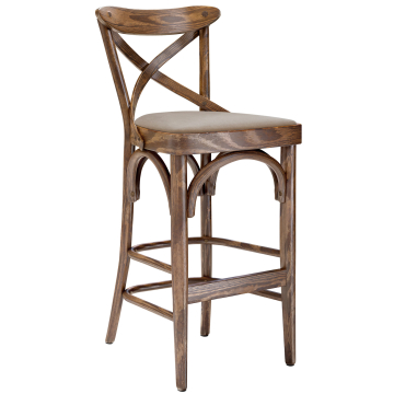 Maudez | Bugholz Barhocker | Holz / Samt | Vintage Old Patina / Taupe | Bugholz