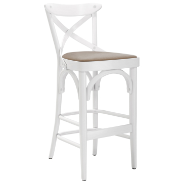 Maudez | Taburete de bar de madera moldeada | Madera / terciopelo | Blanco / Taupe | Madera moldeada