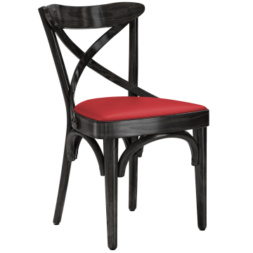 Maudez | Chaise en contreplaqué | Bois / Cuir | Noir / Rouge | Contreplaqué
