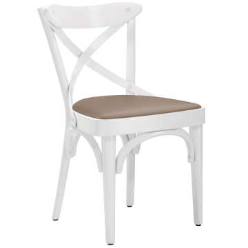 Maudez | Chaise en bois courbé | Bois / Cuir | Blanc / Taupe | Bois courbé