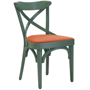 Maudez | Fauteuil en bois courbé | Bois / Velours | Vert / Orange | Bois courbé