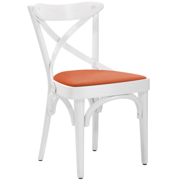 Maudez | Chaise en bois courbé | Bois / Velours | Blanc / Orange | Bois courbé