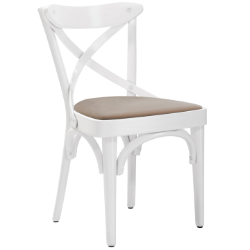 Maudez | Gebogen houten stoel | Hout / Fluweel | Wit / Taupe | Gebogen hout