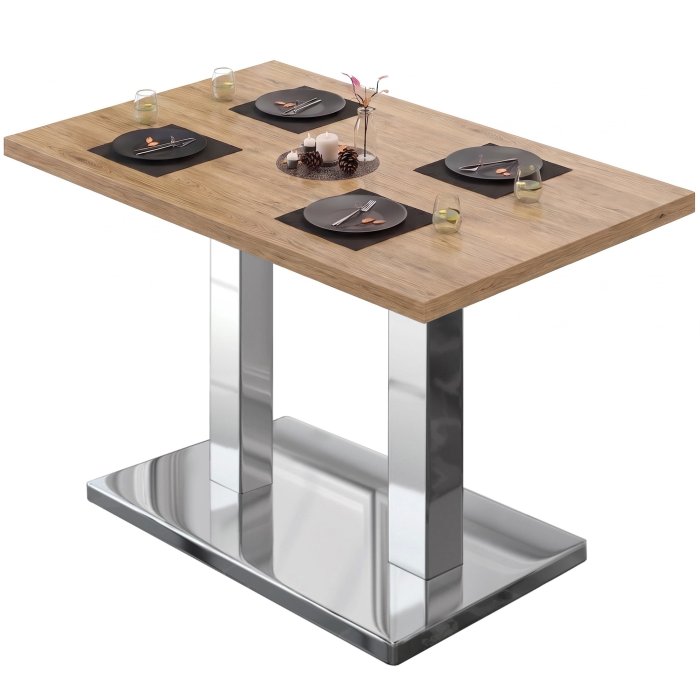 MBM | Bistro Tisch | 120 x 70 x 74,5 cm | Melamin | Eiche / Edelstahl