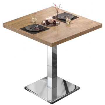 MBM | Bistropöytä | 70 x 70 x 74,5 cm | Melamiini | Tammi / Ruostumatonteräs