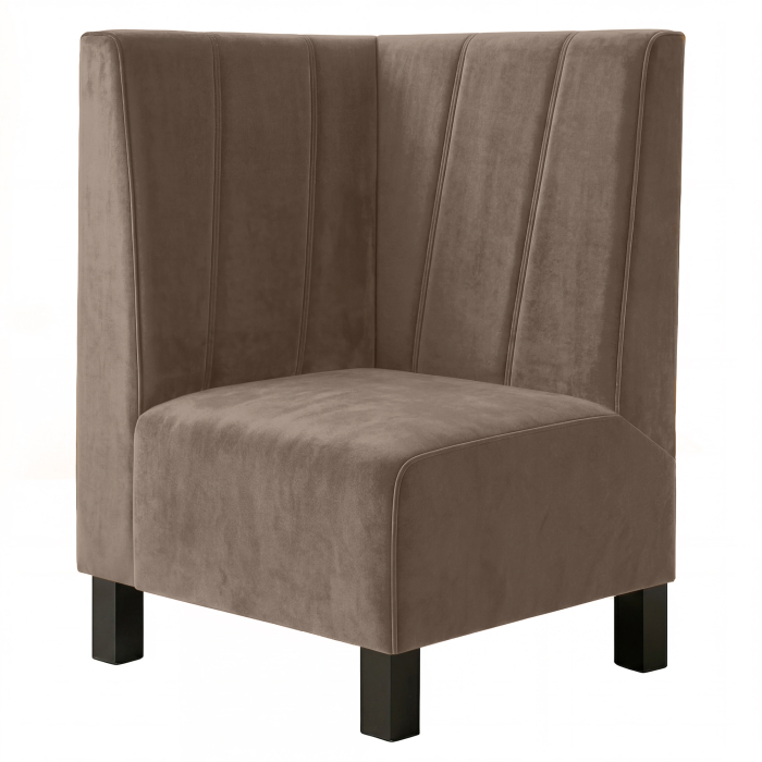 Meyer F | Hjørnebænk til restauranter | B:H 64 x 120 cm | Taupe | Diagonalt stribet | Fløjl