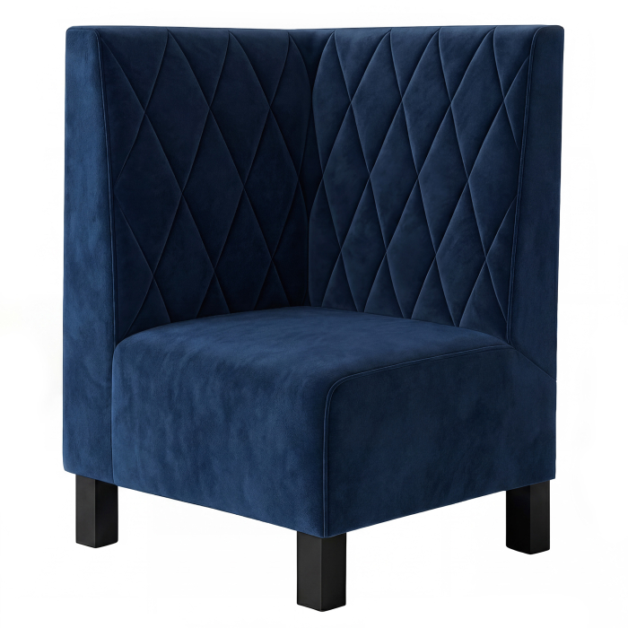 Schmidt F | Gastro hjørnebenk | B:H 64 x 100 cm | Blå | Diamantmønster | Fløyel