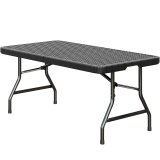 MIO | Tavolo da festa | H: 183 x 76 cm | Nero / Rattan | Pieghevole | Rettangolare