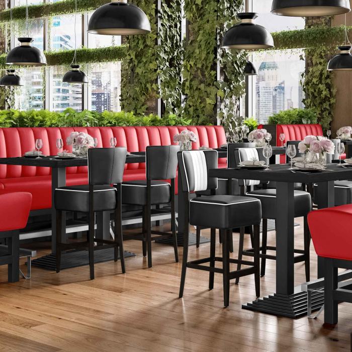 MIAMI | Hög restaurangsoffa | B:H 200 x 133 cm | Röd | Randig | Läder MIAMI | Hög restaurangsoffa | B:H 200 x 133 cm | Röd | Randig | Läder