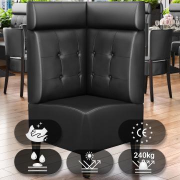 MIAMI | Hörnsoffa till restaurang | B:H 64 x 128 cm | Svart | Chesterfield-knapp | Läder
