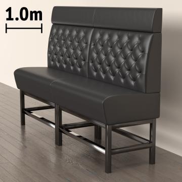 MIAMI | Gastrobänk | B:H 180 x 158 cm | Svart | Chesterfield-knapp | Läder