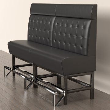 MIAMI | Gastrobänk | B:H 140 x 158 cm | Svart | Chesterfield-knapp | Läder