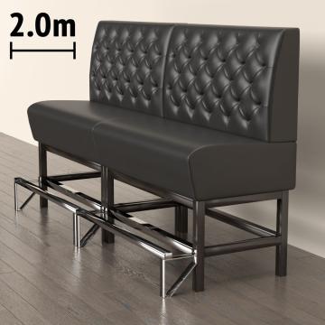 MIAMI | Gastrobänk | B:H 200 x 133 cm | Svart | Chesterfield | Läder