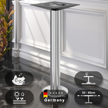 MILAN | Bistro statafelonderstel | RVS | Voet: Ø 18 cm | Zuil: 7,6 x 102 cm | Vloerbevestiging
