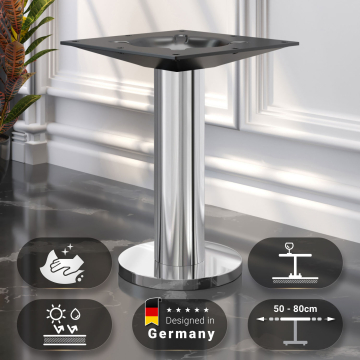 MILAN | Estructura de mesa Bistro Lounge | Acero inoxidable | Base: Ø 18 cm | Columna: 7,6 x 36 cm | Montaje en el suelo
