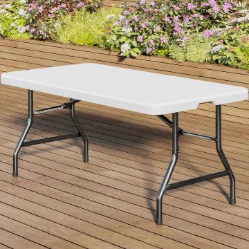 MIO | Taitettava Muovinen Pöytä | L:S 183 x 76 cm | Valkoinen | Taitettava | Suorakulmainen