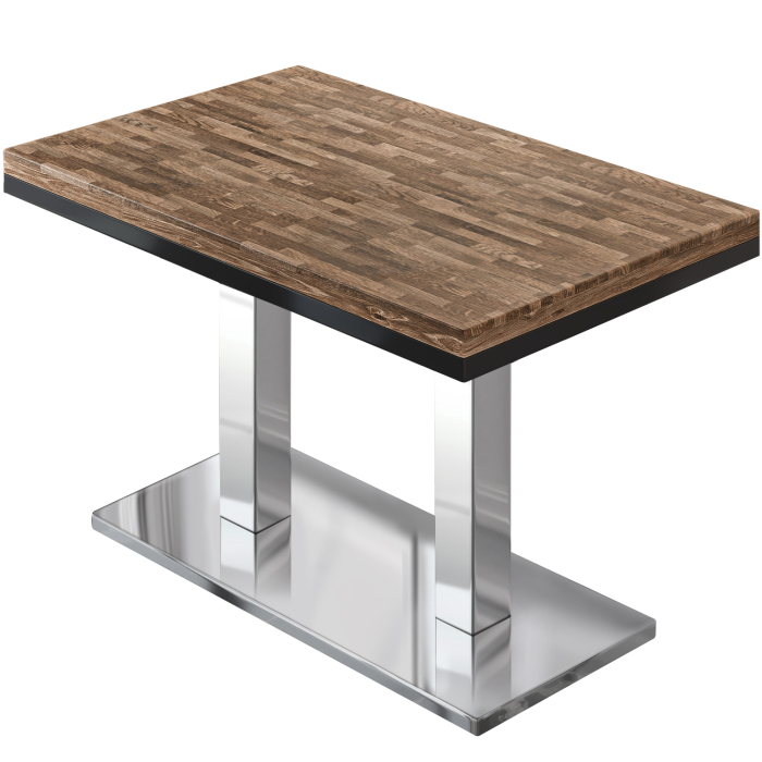 MM | Bistro solidt bord | rektangulært | 130 x 80 x 77 cm | valnød / rustfrit stål