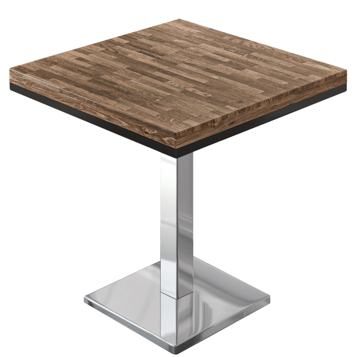 MM | Bistro vaste tafel | Vierkant | 60 x 60 x 77 cm | Notelaar / roestvrij staal