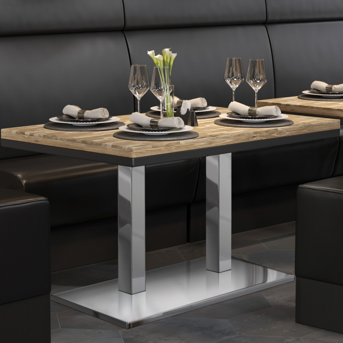 MM | Bistro massivt bord | rektangulärt | 120 x 70 x 77 cm | ek / rostfritt stål