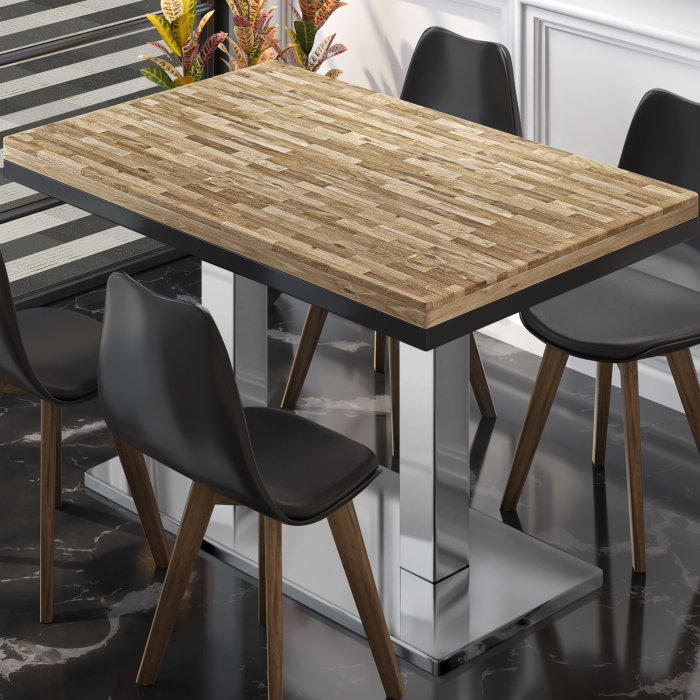 MM | Bistro massivt bord | rektangulärt | 120 x 70 x 77 cm | ek / rostfritt stål