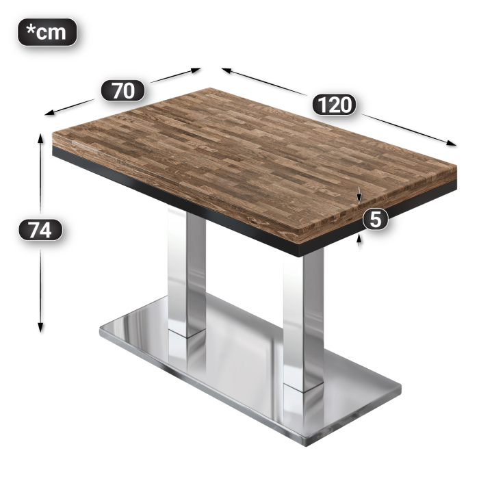 MM | Bistro massivt bord | rektangulärt | 120 x 70 x 77 cm | valnöt / rostfritt stål MM | Bistro massivt bord | rektangulärt | 120 x 70 x 77 cm | valnöt / rostfritt stål