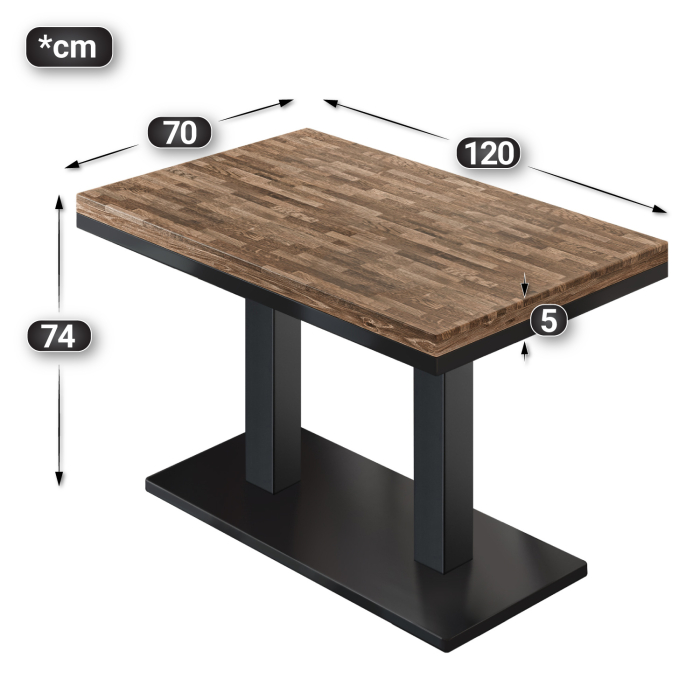 MM | Bistro solidt bord | rektangulært | 120 x 70 x 77 cm | valnød / sort MM | Bistro solidt bord | rektangulært | 120 x 70 x 77 cm | valnød / sort