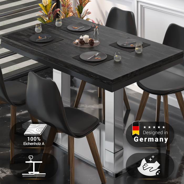MM | Bistro solidt bord | rektangulært | 120 x 70 x 77 cm | wenge sort / rustfrit stål MM | Bistro solidt bord | rektangulært | 120 x 70 x 77 cm | wenge sort / rustfrit stål