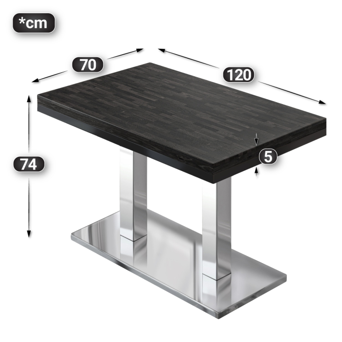 MM | Bistro solidt bord | rektangulært | 120 x 70 x 77 cm | wenge sort / rustfrit stål MM | Bistro solidt bord | rektangulært | 120 x 70 x 77 cm | wenge sort / rustfrit stål
