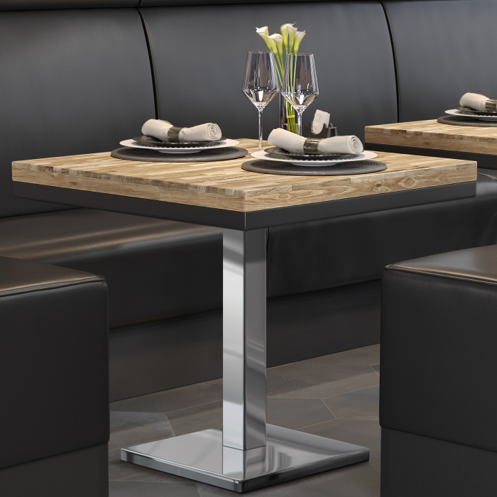 MM | Bistro solid bord | Firkantet | 70x70x77cm | Eik / rustfritt stål MM | Bistro solid bord | Firkantet | 70x70x77cm | Eik / rustfritt stål