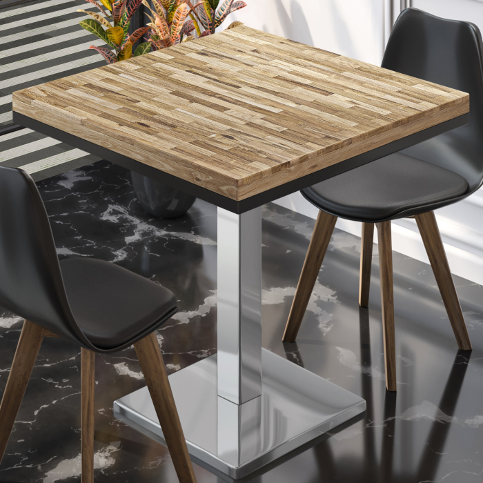MM | Bistro solid bord | Firkantet | 70x70x77cm | Eik / rustfritt stål MM | Bistro solid bord | Firkantet | 70x70x77cm | Eik / rustfritt stål