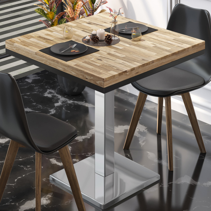 MM | Bistro solid bord | Firkantet | 70x70x77cm | Eik / rustfritt stål MM | Bistro solid bord | Firkantet | 70x70x77cm | Eik / rustfritt stål