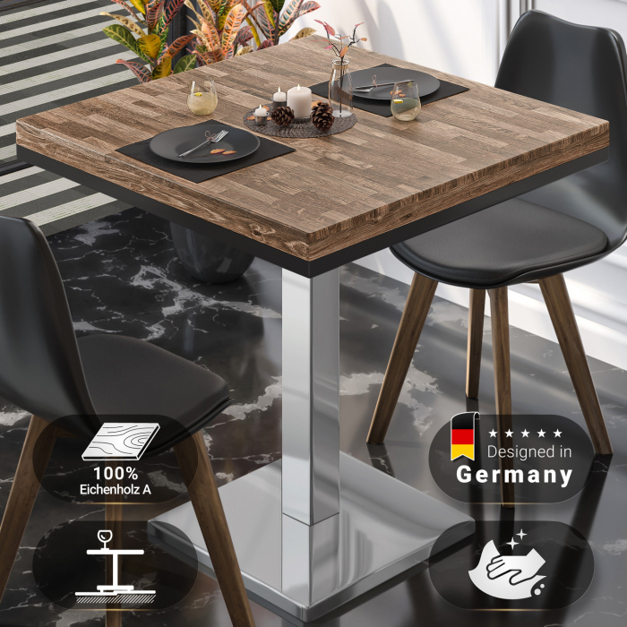 MM | Bistro solid table | Square | 70 x 70 x 77 cm | Valnød / rustfrit stål MM | Bistro solid table | Square | 70 x 70 x 77 cm | Valnød / rustfrit stål