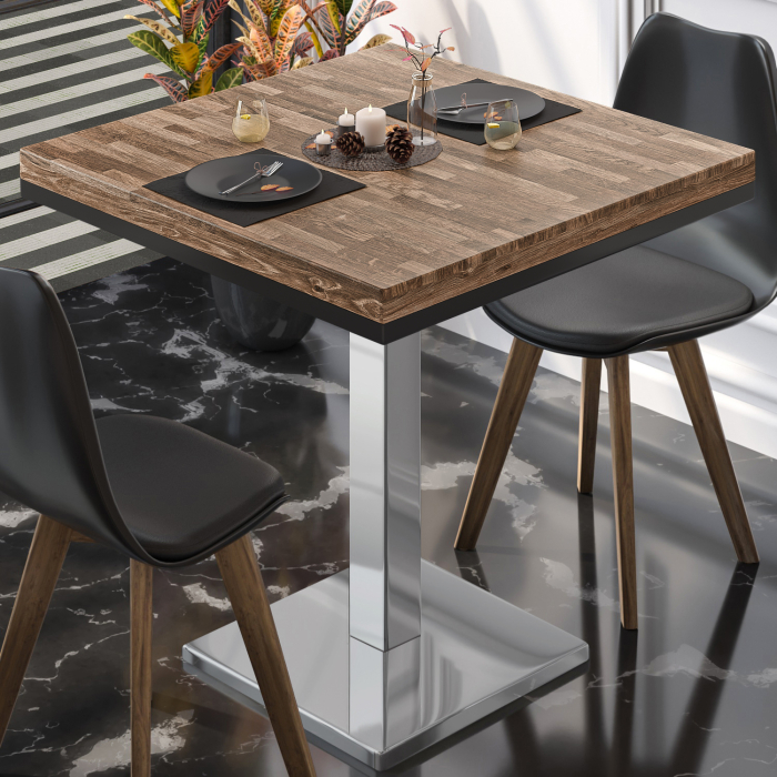 MM | Bistro solid table | Square | 70 x 70 x 77 cm | Valnød / rustfrit stål MM | Bistro solid table | Square | 70 x 70 x 77 cm | Valnød / rustfrit stål