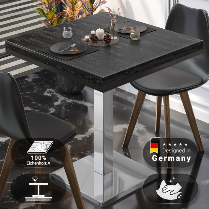 MM | Bistro solid bord | Firkantet | 70x70x77cm | Wenge svart / rustfritt stål MM | Bistro solid bord | Firkantet | 70x70x77cm | Wenge svart / rustfritt stål