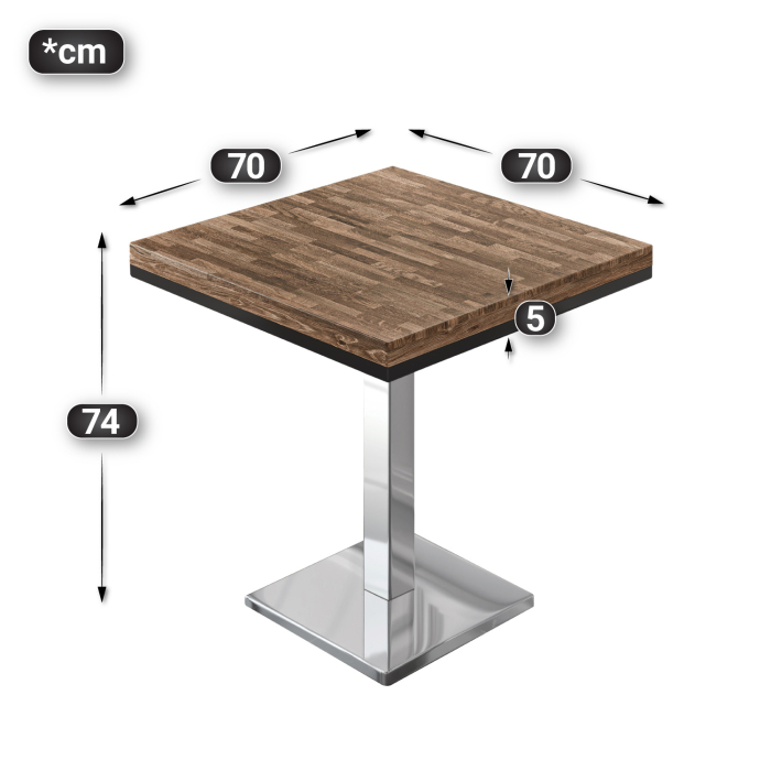 MM | Bistro solid table | Square | 70 x 70 x 77 cm | Valnød / rustfrit stål MM | Bistro solid table | Square | 70 x 70 x 77 cm | Valnød / rustfrit stål