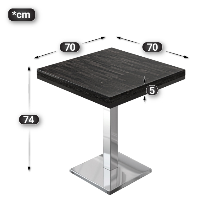 MM | Bistro solid bord | Firkantet | 70x70x77cm | Wenge svart / rustfritt stål MM | Bistro solid bord | Firkantet | 70x70x77cm | Wenge svart / rustfritt stål