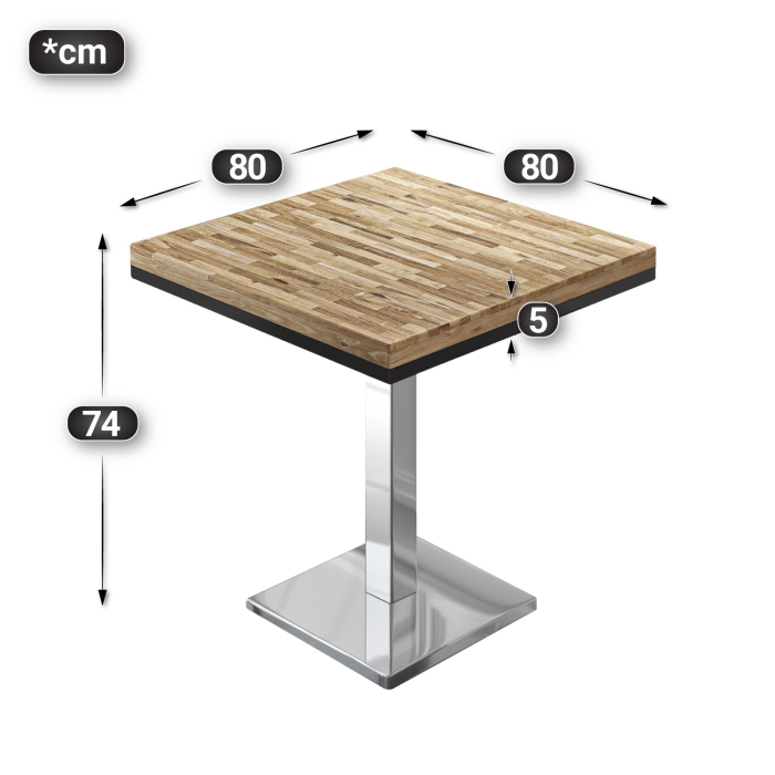 MM | Bistro solid bord | Firkantet | 80x80x77cm | Eik / rustfritt stål MM | Bistro solid bord | Firkantet | 80x80x77cm | Eik / rustfritt stål
