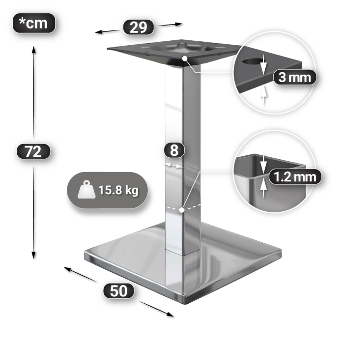 MM | Bistro solid bord | Firkantet | 70x70x77cm | Eik / rustfritt stål MM | Bistro solid bord | Firkantet | 70x70x77cm | Eik / rustfritt stål