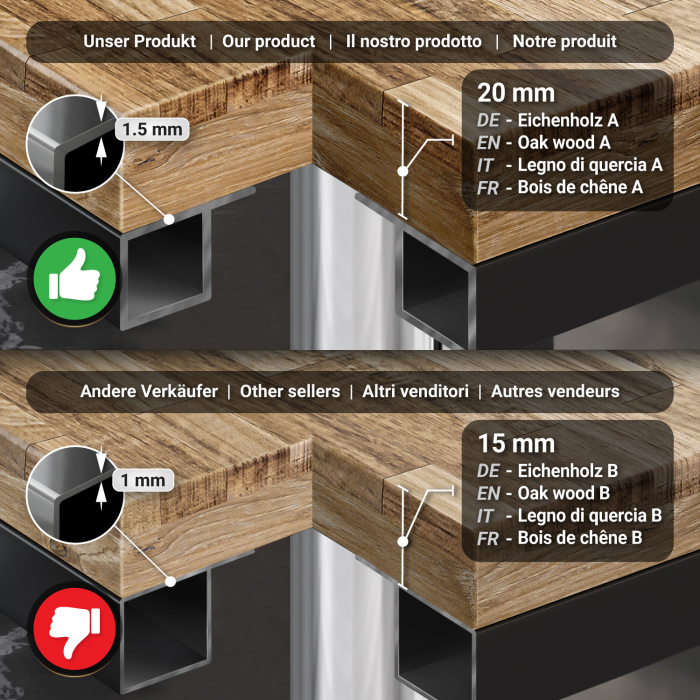MML | Bistro solid bord | Firkantet | 70x70x77cm | Eik / rustfritt stål