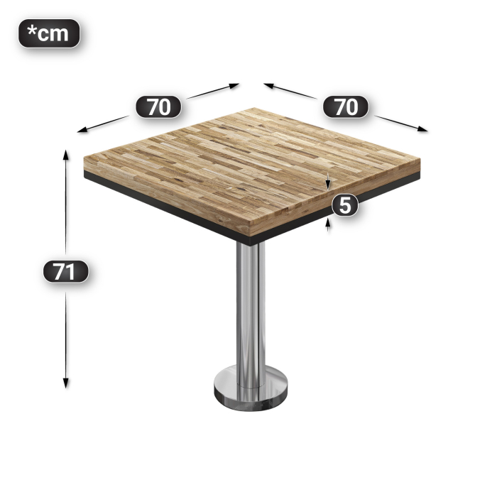 MML | Bistro solid bord | Firkantet | 70x70x77cm | Eik / rustfritt stål