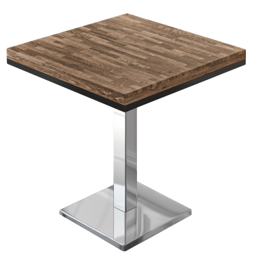 MM | Bistro Massiv Tisch | Quadratisch | 60 x 60 x 77 cm | Walnuß / Edelstahl