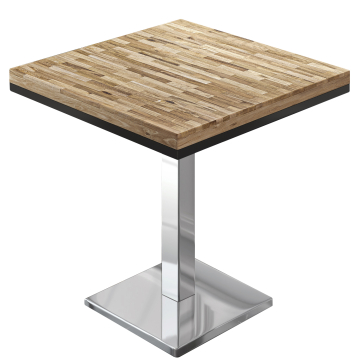 MM | Bistro Massiv Tisch | Quadratisch | 80 x 80 x 77 cm | Eiche / Edelstahl