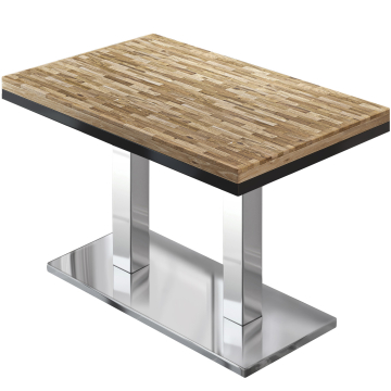 MM | Bistro Massiv Tisch | Rechteckig | 120 x 70 x 77 cm | Eiche / Edelstahl