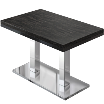 MM | Bistro Massiv Tisch | Rechteckig | 130 x 80 x 77 cm | Wenge Schwarz / Edelstahl