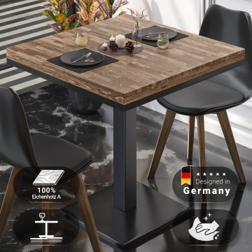 MM | Bistro Massiv Tisch | Quadratisch | 80 x 80 x 77 cm | Walnuß / Schwarz