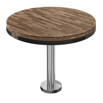 MML | Bistro Massiv Tisch | Rund | Ø 70 x 77 cm | Walnuß / Edelstahl